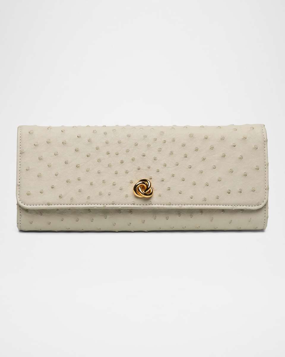 Robbie Ostrich Leather Flap Clutch Bag